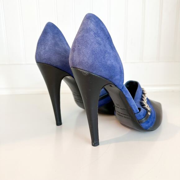 Jenni Kayne D'Orsay Suede Leather Chain Detail Pumps Black Blue 39 $595 - Picture 4 of 11